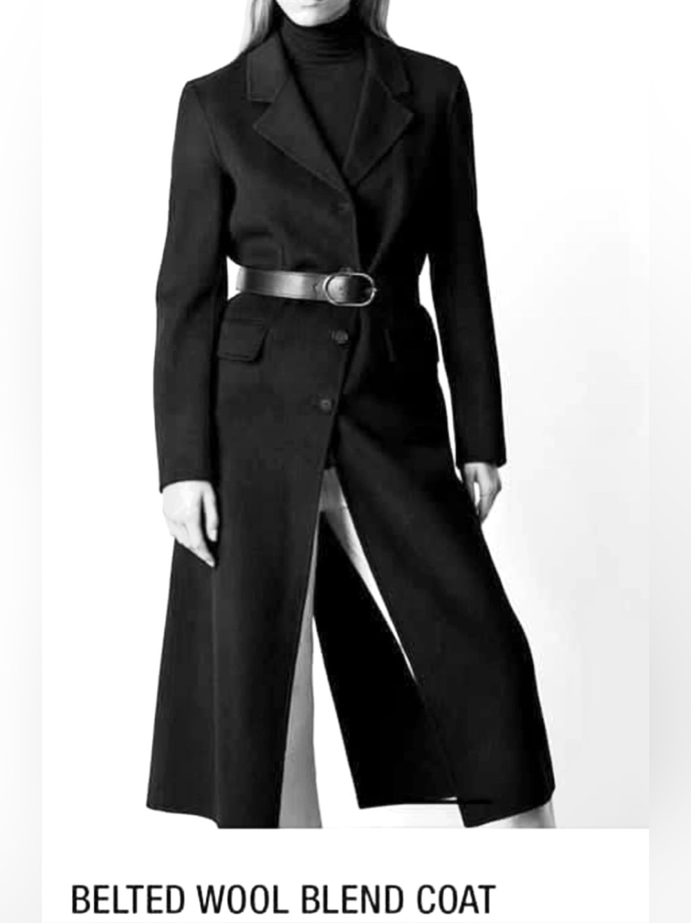 Zara Black Long Sleeve Belted Maxi Coat Dress
